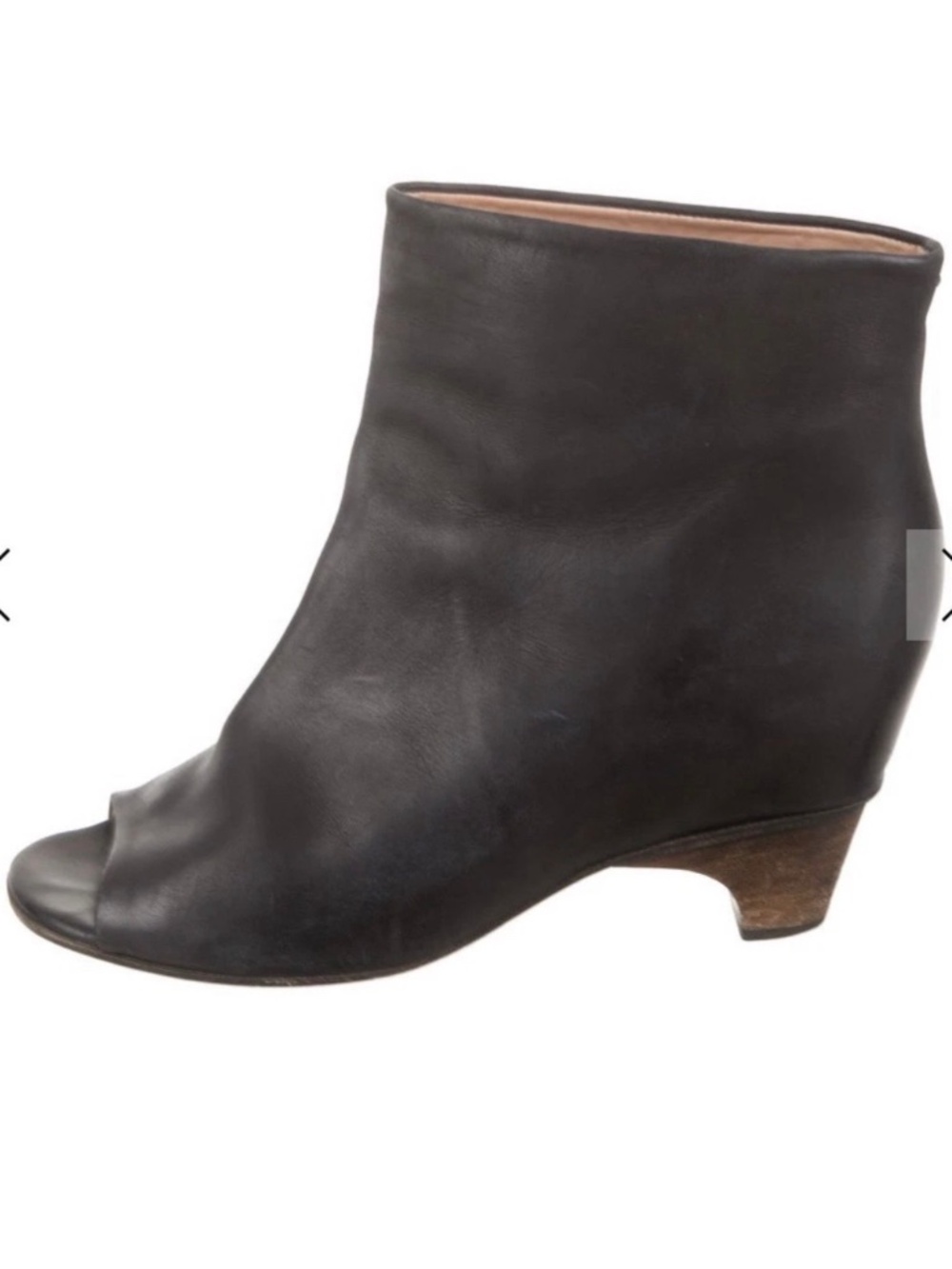 Maison Margiela Black Leather Kitten Heel Vintage Peep Toe Booties